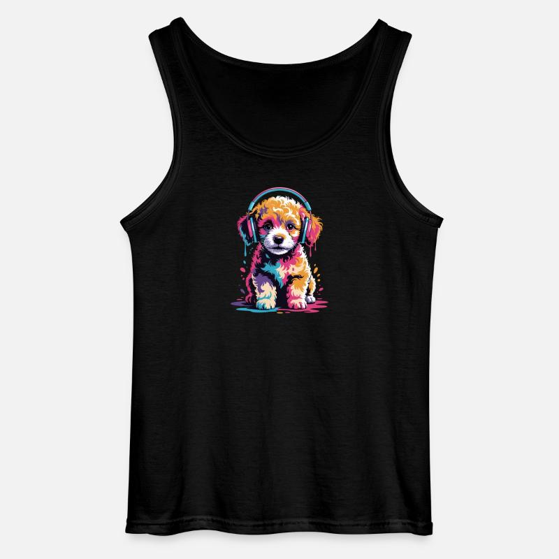 Pudel Welpe mit Kopfhörer - Gildan Männer Tank Top - Schwarz