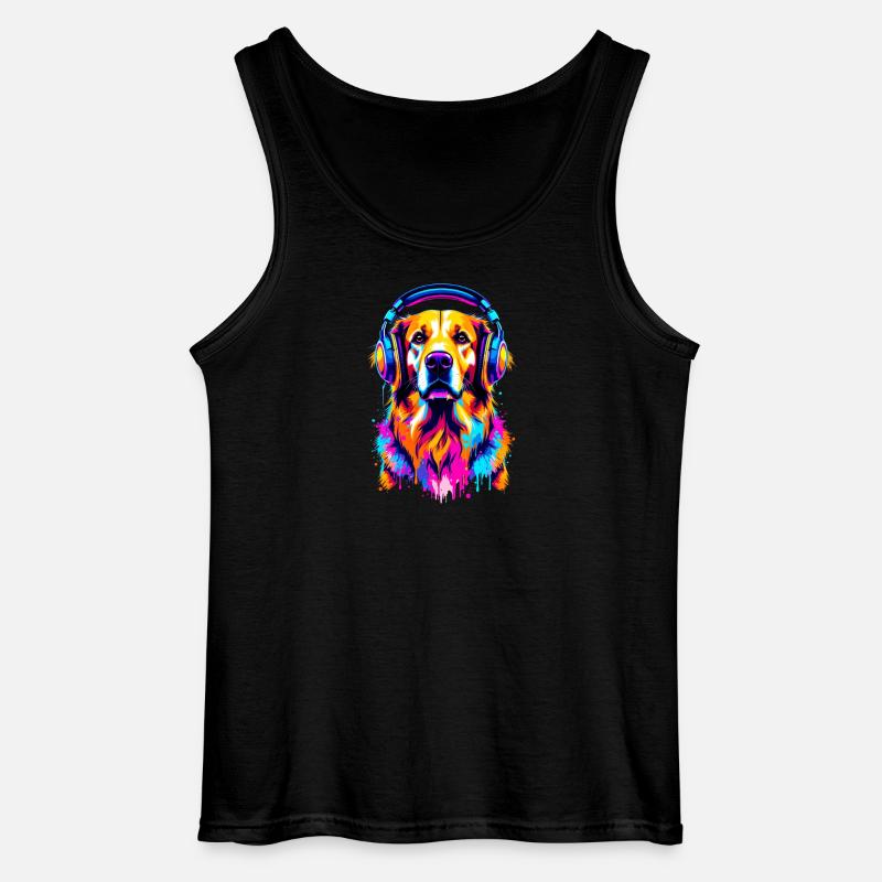 Golden Retriever mit Kopfhörer - Gildan Männer Tank Top - Schwarz