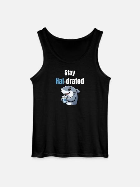 Shark-drated | Funny cartoon shark with drink - Gildan Men’s Tank Top - black