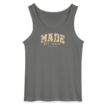 Made for More Bible Quote Blossoms - Gildan Men’s Tank Top - charcoal grey - Front - AI Model Male 185 dark (185cm)