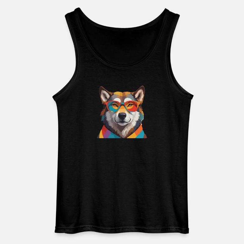 Wolf Cool mit Brille Bunt - Gildan Männer Tank Top - Schwarz