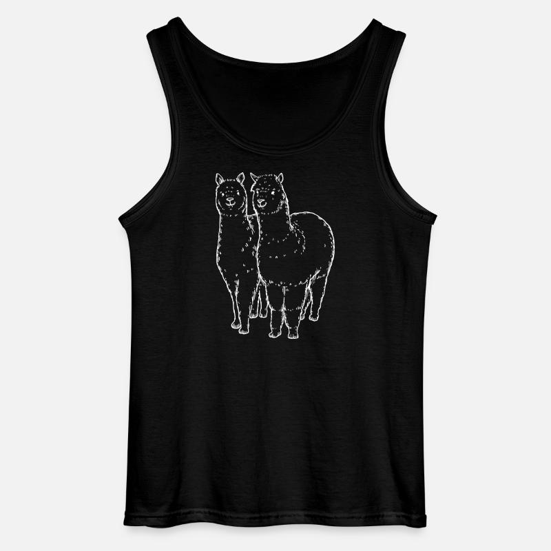 Two Alpaca Llama Lines Drawing - Gildan Men’s Tank Top - black