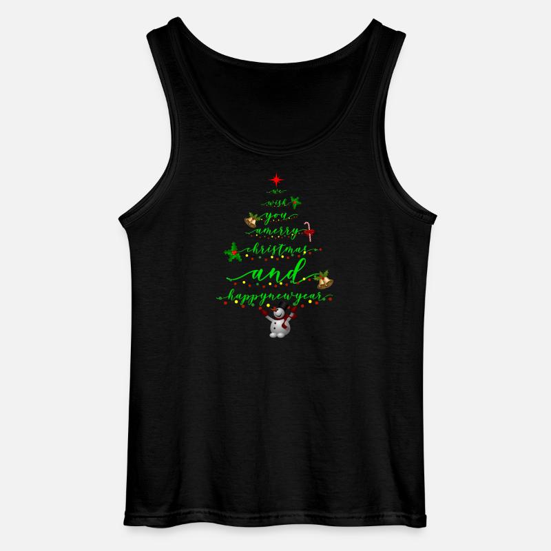 Script Christmas Tree with Snowman - Gildan Men’s Tank Top - black