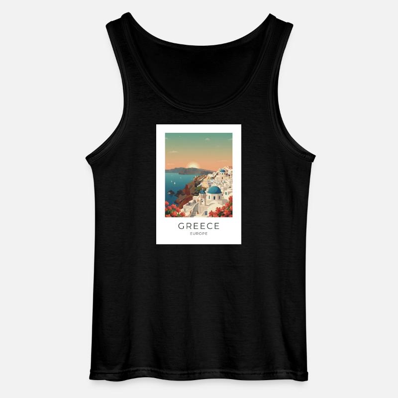 Santorini Sunset Coastal View - Gildan Men’s Tank Top - black