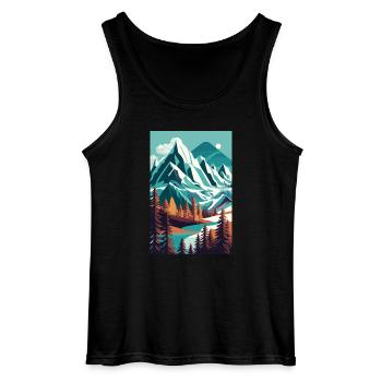 Alpine Elegance: Minimalist Beauty of the Mountain - Gildan Men’s Tank Top - black - Front - AI Model Male 185 dark (185cm)