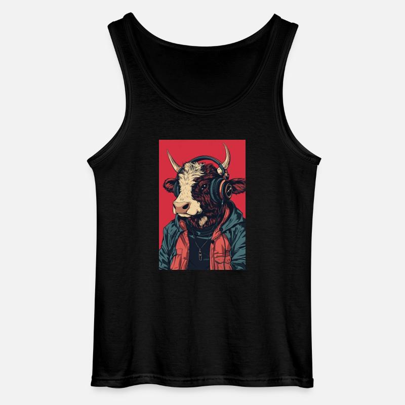 Hipster Kuh mit Kopfhörern - Gildan Männer Tank Top - Schwarz