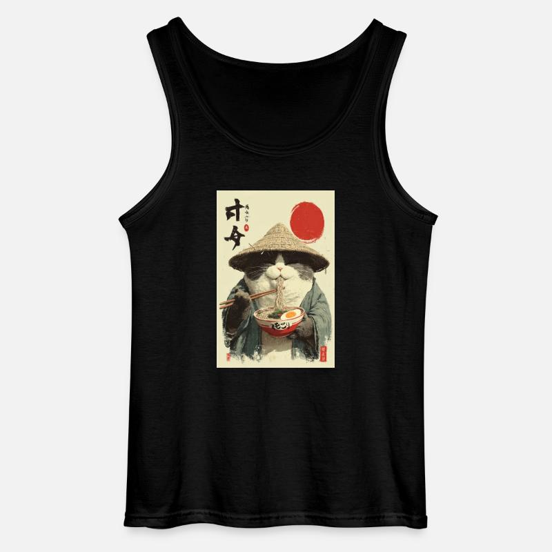 Samurai-Katze isst Ramen - Gildan Männer Tank Top - Schwarz