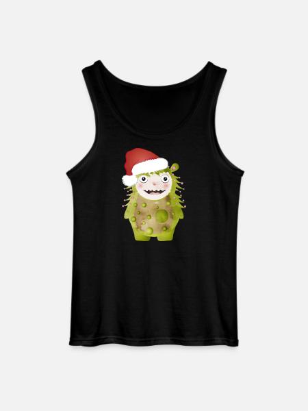 Cheerful green monster celebrating Christmas - Gildan Men’s Tank Top - black