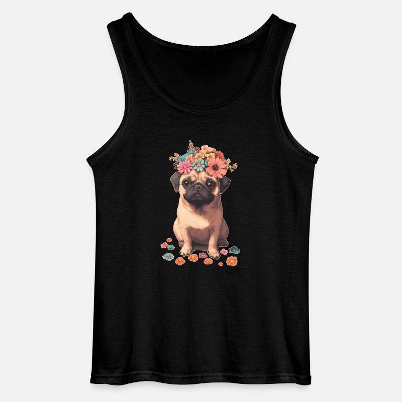 Mops mit Blumen - Gildan Männer Tank Top - Schwarz