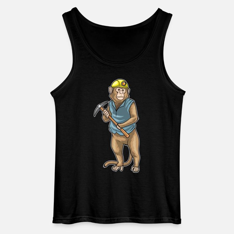 Monkey Miner Pickaxe Mining - Gildan Men’s Tank Top - black