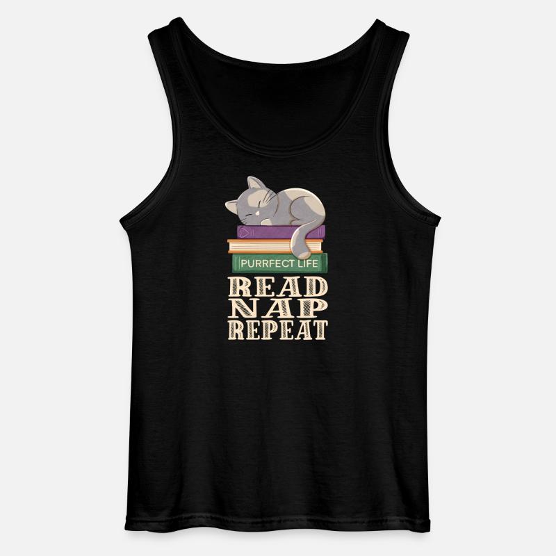 Reading, sleeping, repeating and cats - Gildan Men’s Tank Top - black