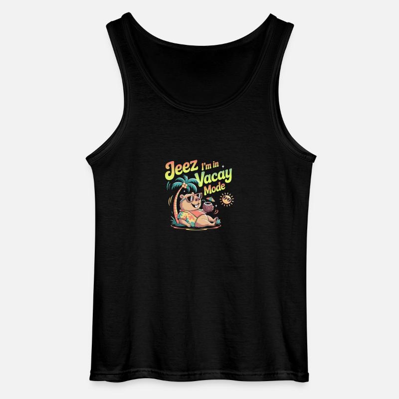 Jeez Vacay Mode Capybara - Gildan Männer Tank Top - Schwarz