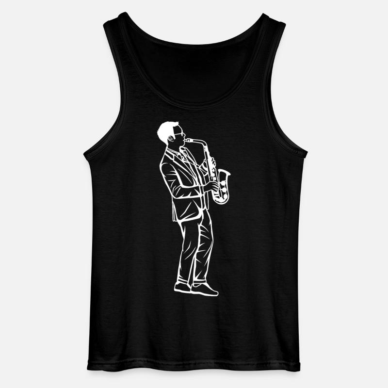 Saxophon Junge Zeichnung - Gildan Männer Tank Top - Schwarz