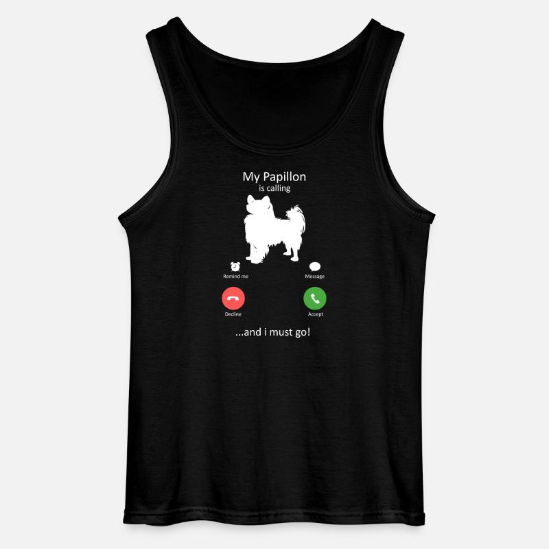 Papillon Dog Calling Smartphone Interface - Gildan Men’s Tank Top - black