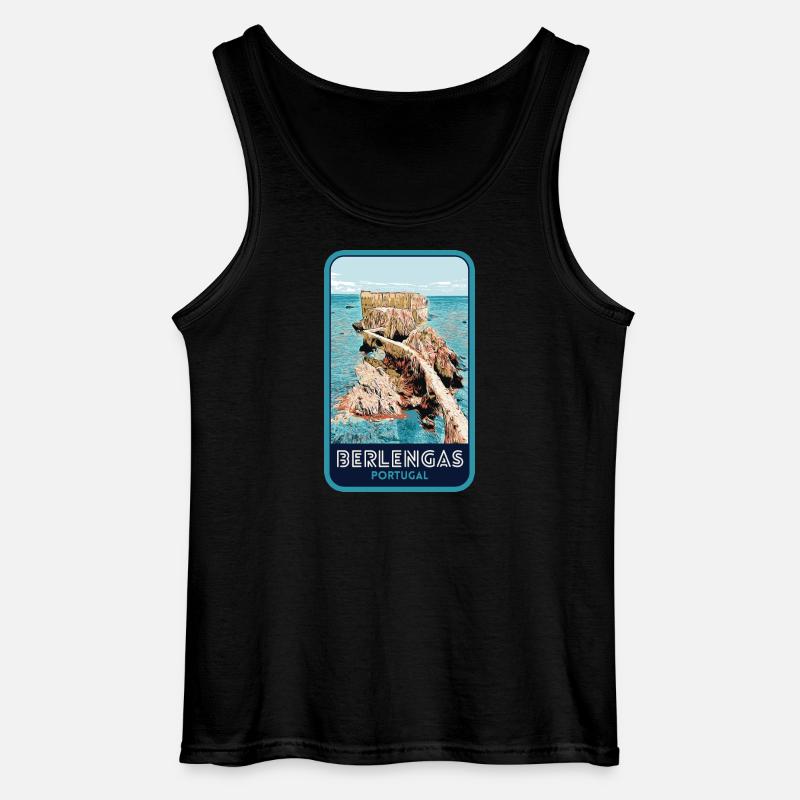 Illustration der Berlengas-Inseln, Peniche - Gildan Männer Tank Top - Schwarz