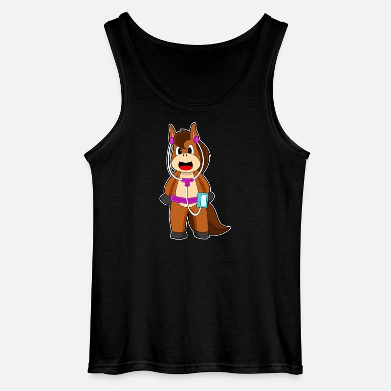 Pferd Kopfhörer Musik - Gildan Männer Tank Top - Schwarz