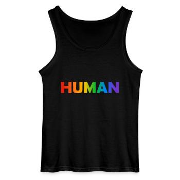 Menschlicher Regenbogentext LGBTQ-Stolz - Gildan Männer Tank Top - Schwarz - Vorne - AI Model Male 185 dark (185cm)