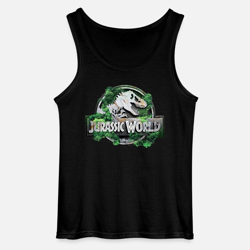 Logo di Jurassic World con T-Rex e alberi - Canotta da uomo Gildan - nero