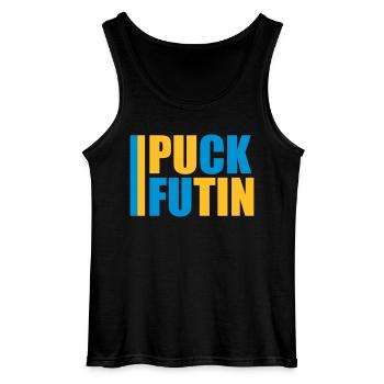 puck futin logo design - Gildan Men’s Tank Top - black - Front - AI Model Male 185 dark (185cm)