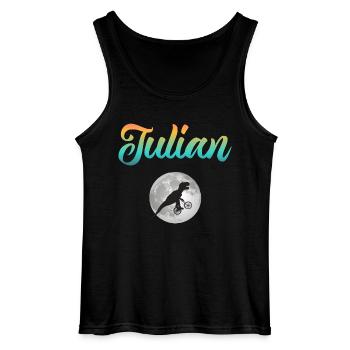 JULIAN - Beautiful boy name with dinosaur - Gildan Men’s Tank Top - black - Front - AI Model Male 185 dark (185cm)