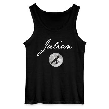 JULIAN - Beautiful boy name with dinosaur - Gildan Men’s Tank Top - black - Front - AI Model Male 185 dark (185cm)