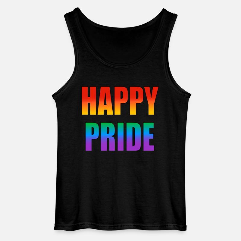 Happy Pride Regenbogen-Text - Gildan Männer Tank Top - Schwarz