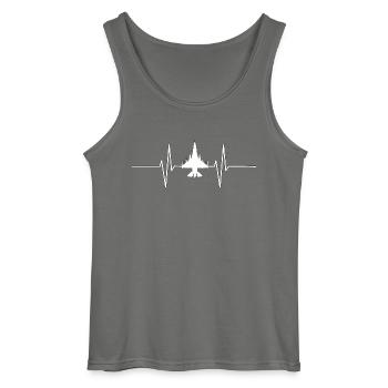 Battement de cœur avec jet / avion - Débardeur Gildan Homme - charbon - Devant - AI Model Male 185 dark (185cm)