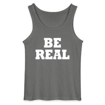 Be real - Gildan Men’s Tank Top - charcoal grey - Front - AI Model Male 185 dark (185cm)