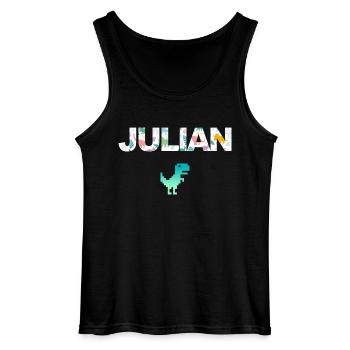 JULIAN - Beautiful boy name with dinosaur - Gildan Men’s Tank Top - black - Front - AI Model Male 185 dark (185cm)