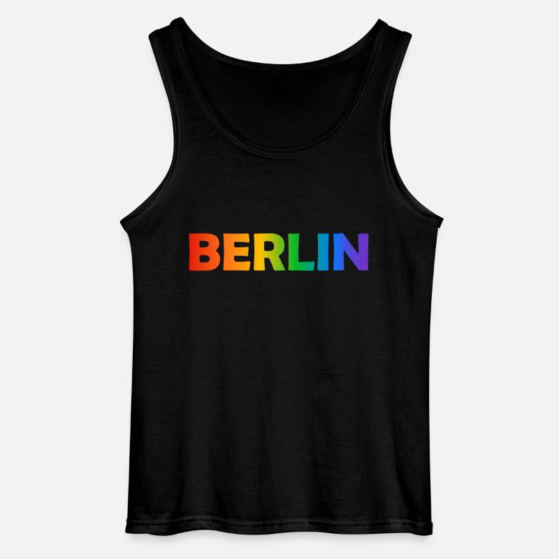 Berlin Rainbow Text - Gildan Men’s Tank Top - black