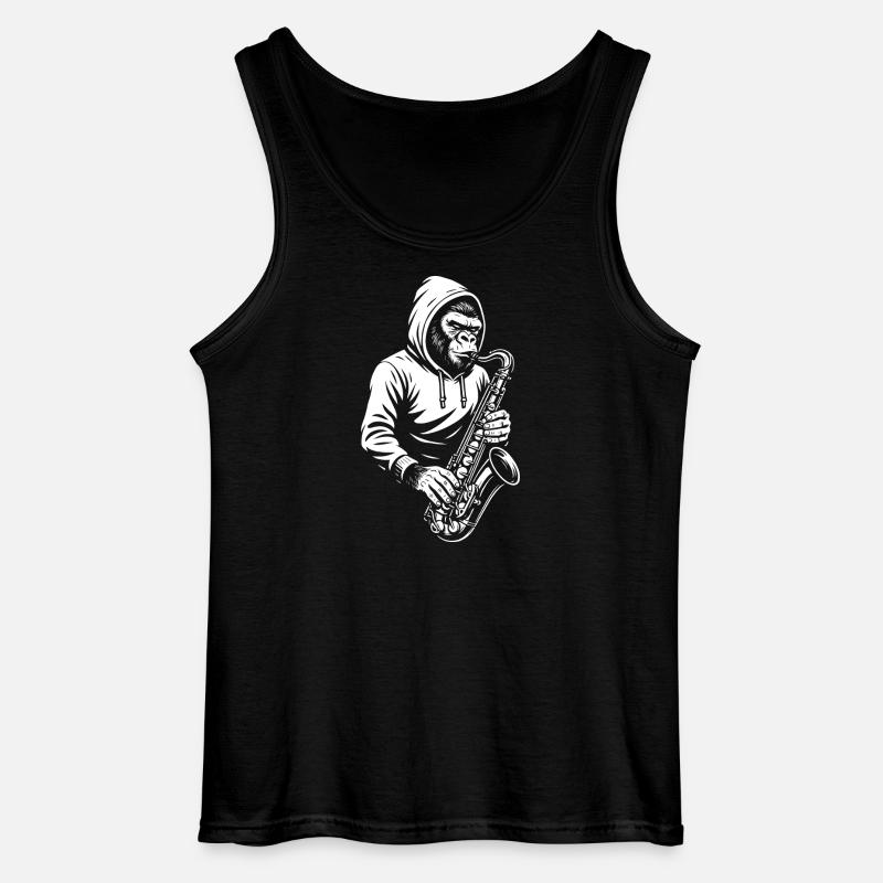 Affe im Kapuzenpullover Saxophon Design - Gildan Männer Tank Top - Schwarz
