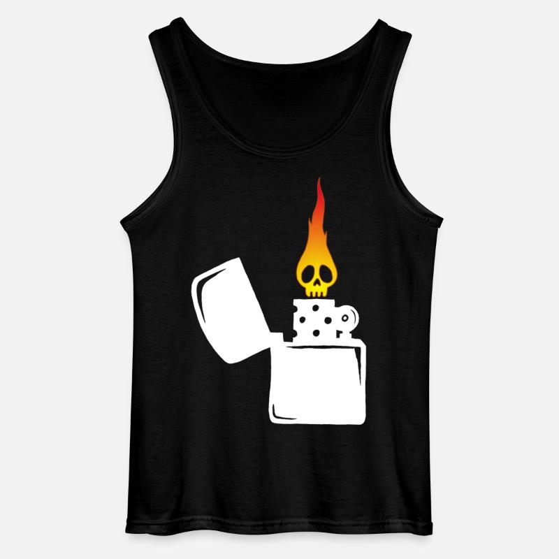 flaming skull and white lighter - Gildan Men’s Tank Top - black