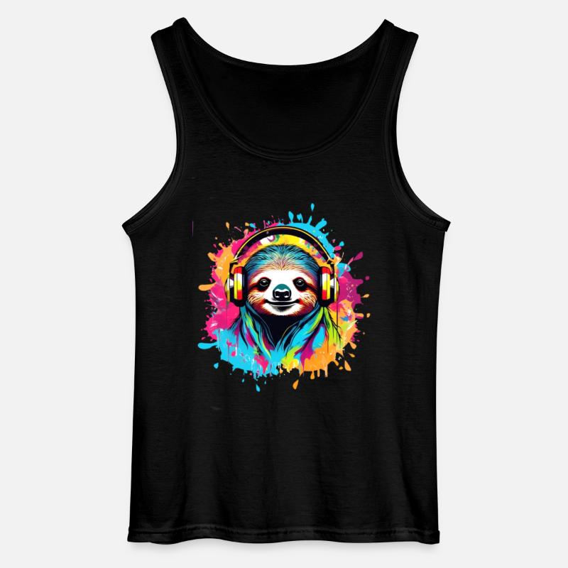 Faultier,bunt, Malerei,kopfhörer, Graffiti - Gildan Männer Tank Top - Schwarz