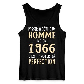 Né en 1966 – Frôler la perfection  - Débardeur Gildan Homme - noir - Devant - AI Model Male 185 dark (185cm)