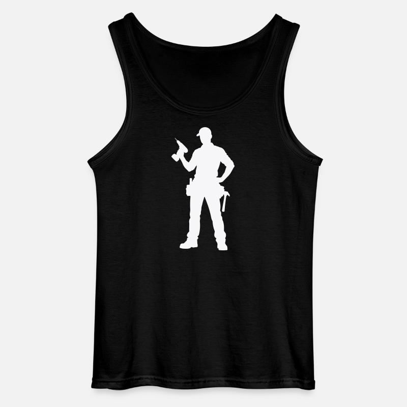 Craftsman silhouette with tools - Gildan Men’s Tank Top - black