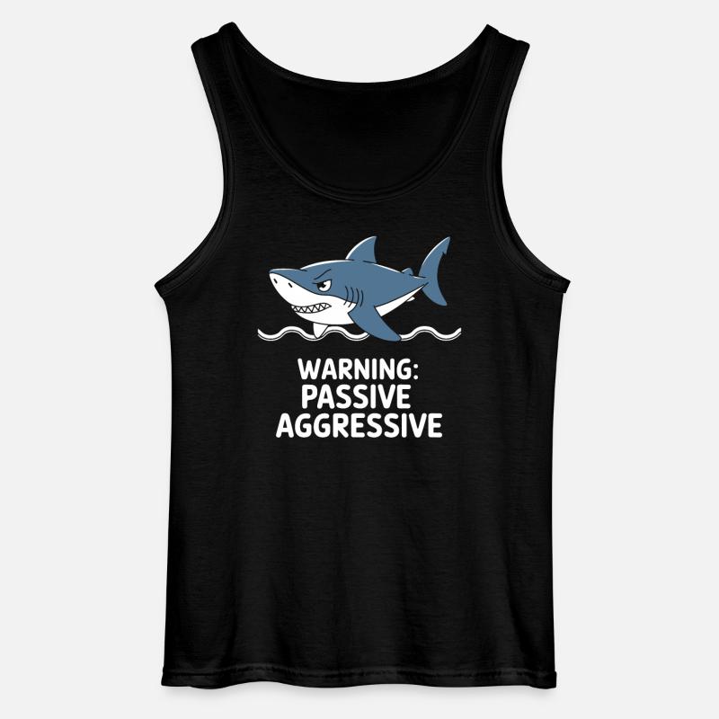Caution: Passive Aggressive Shark - Gildan Men’s Tank Top - black