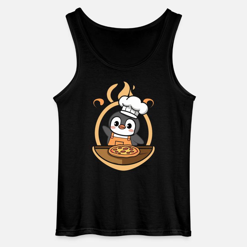 Süßer Pinguin Koch Pizza - Gildan Männer Tank Top - Schwarz
