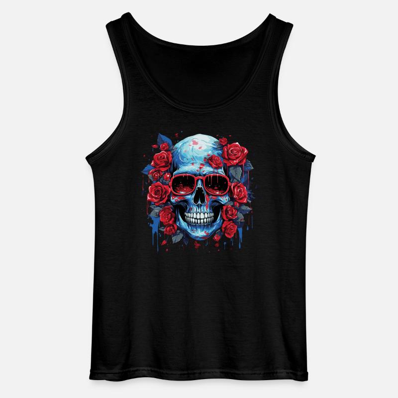 Grinsender Blumenschädel - Gildan Männer Tank Top - Schwarz