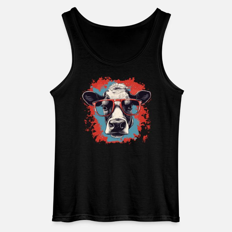Kuh mit Nerdbrille - Gildan Männer Tank Top - Schwarz