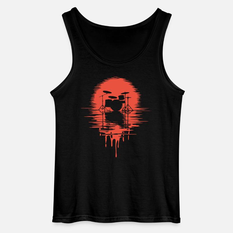 Drumset Silhouette Drums with Reflection - Gildan Men’s Tank Top - black
