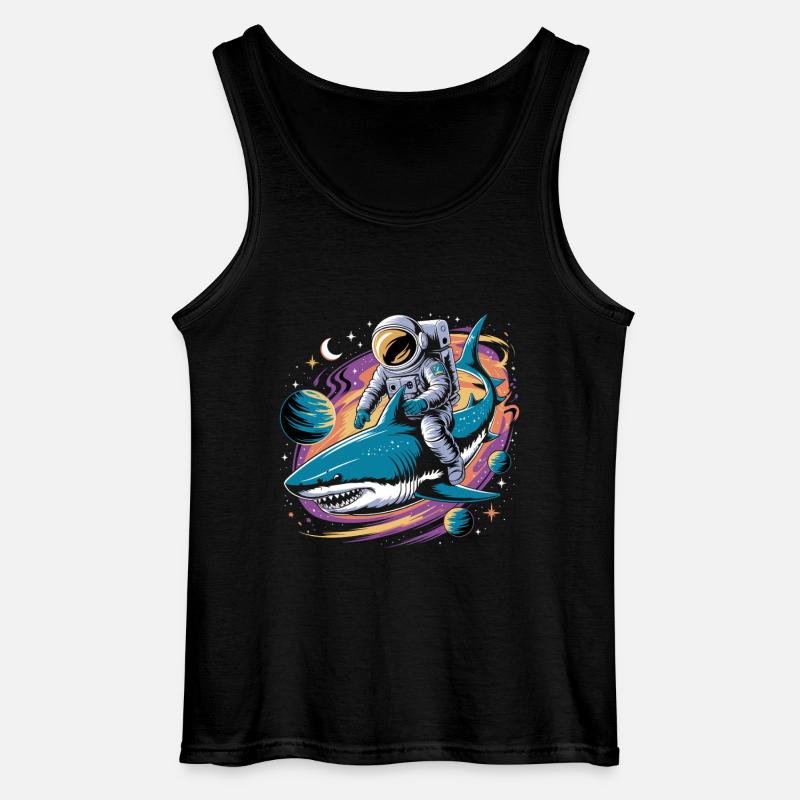 Cosmic Shark And Spaceman - Gildan Men’s Tank Top - black