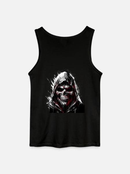 Dark Skull with Hood Gothic Art - Gildan Men’s Tank Top - black