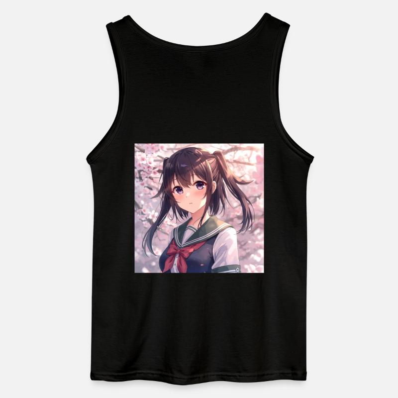 Cherry Blossom School Uniform - Gildan Men’s Tank Top - black