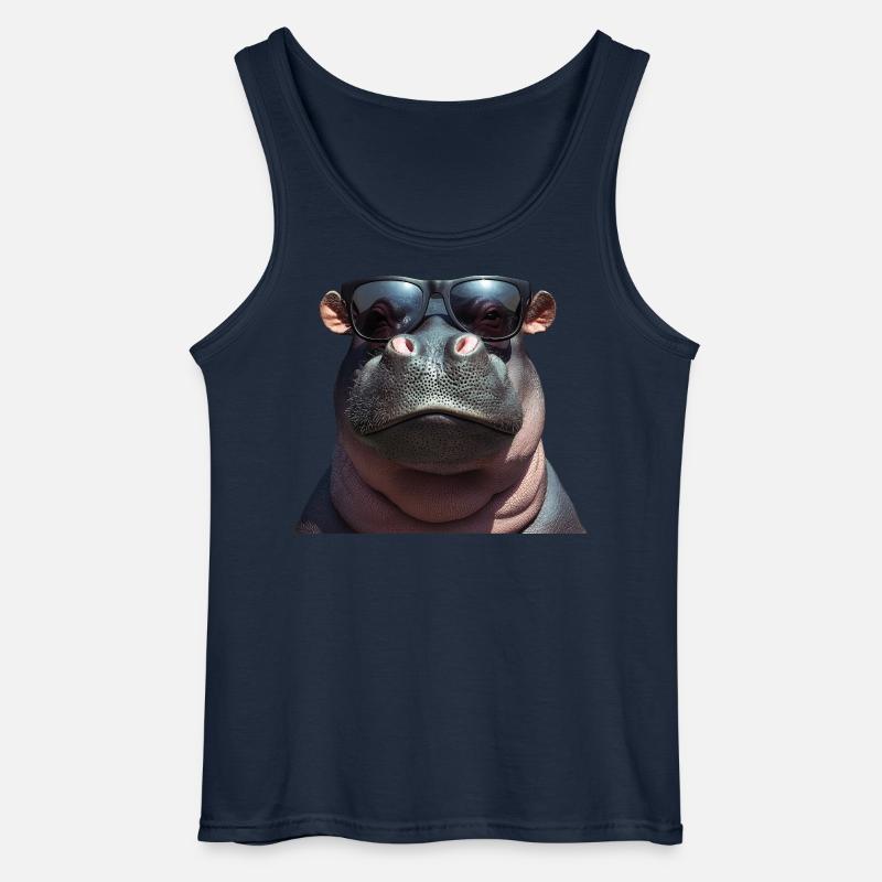 Nilpferd Flusspferd Hippo mit Sonnenbrille - Gildan Männer Tank Top - Navy