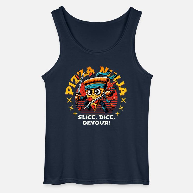 PIZZA NINJA SLICE, DICE, DEVOUR! - Gildan Men’s Tank Top - navy