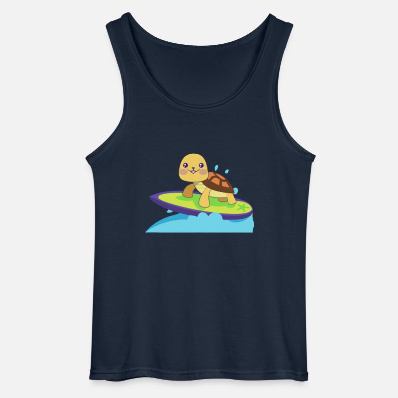Turtle on surfboard - Gildan Men’s Tank Top - navy