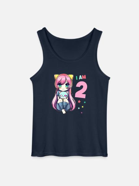 2 ans fille anime kawaii chat 2ème anniversaire - Débardeur Gildan Homme - marine