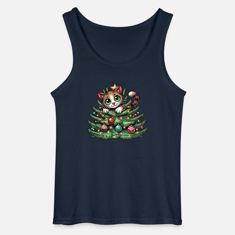 Weihnachtsbaum Katze Weihnachtsmann Comic - Gildan Männer Tank Top - Navy