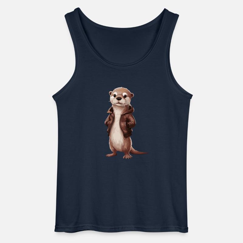 Cooler Otter Mit Lederjacke Illustrationskunst - Gildan Männer Tank Top - Navy