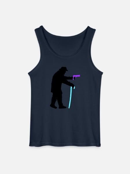 Grandpa robber silhouette with walking stick and gun - Gildan Men’s Tank Top - navy